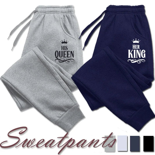 His Queen and Her King Letter Print Sweat Pants